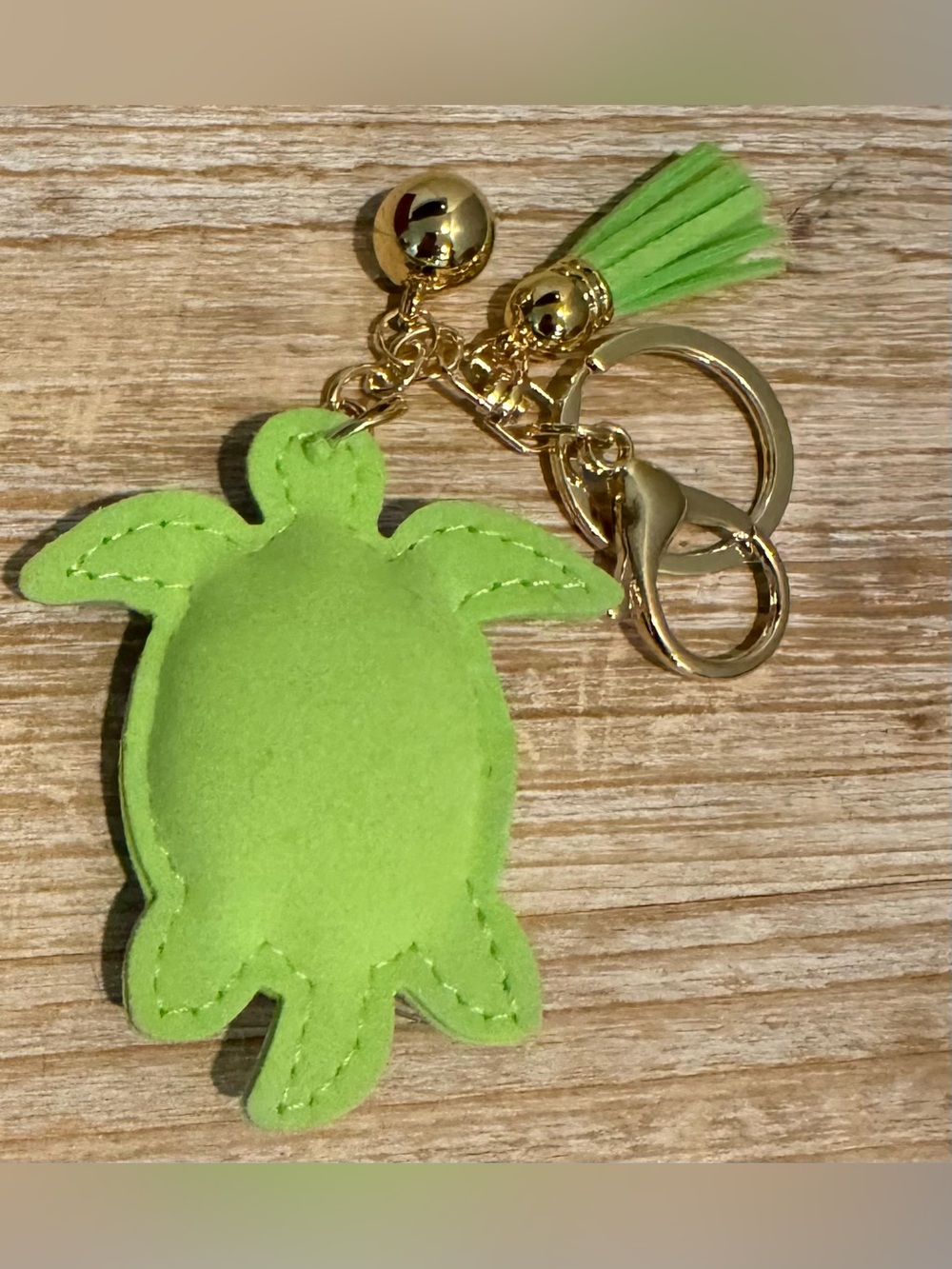 Green Turtle Rhinestone Gold-Tone Keychain Bag Charm - Picture 2 of 3